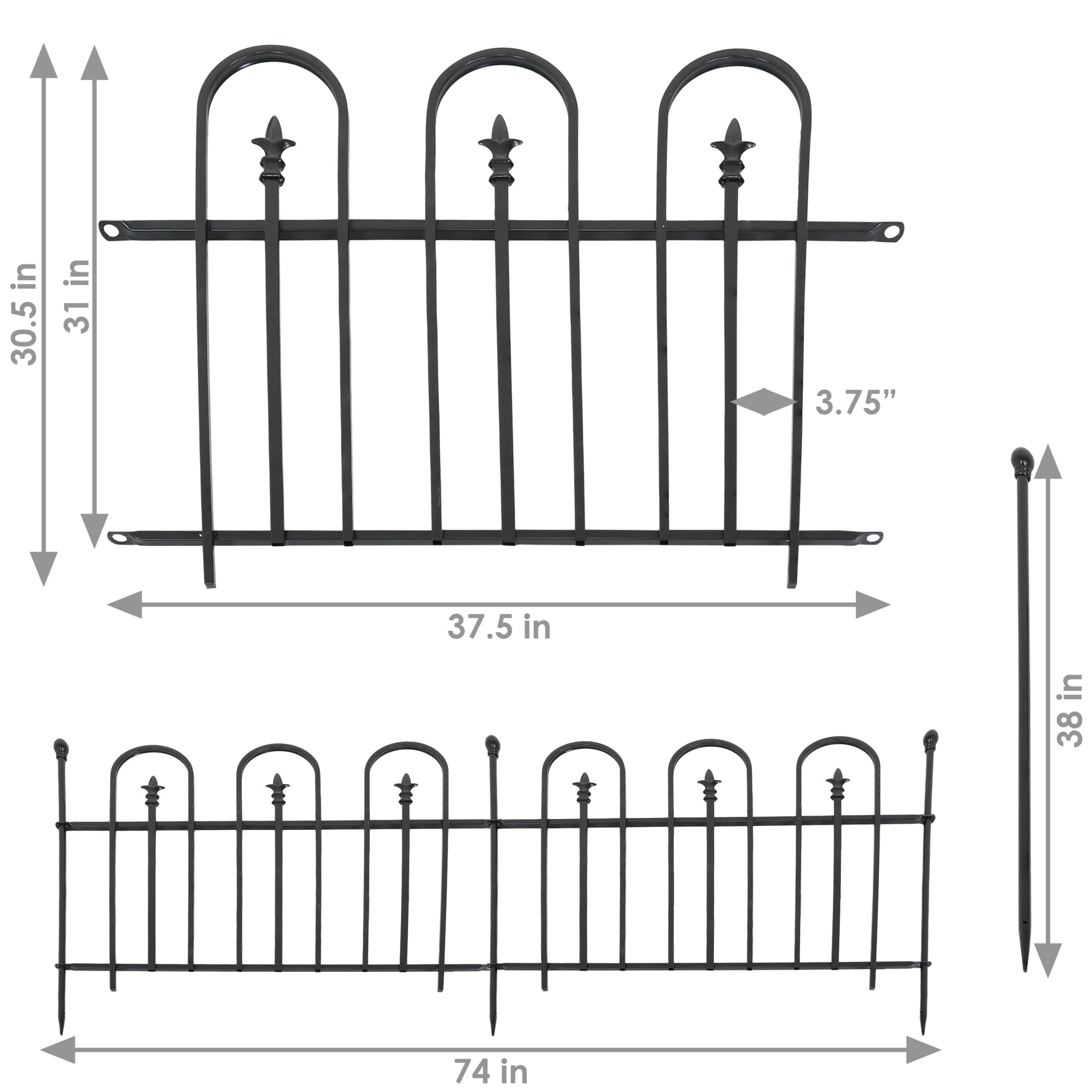 Sunnydaze Strasbourg 30.5" x 37.5" Black Steel Decorative Garden Fence Panels (2 Count)