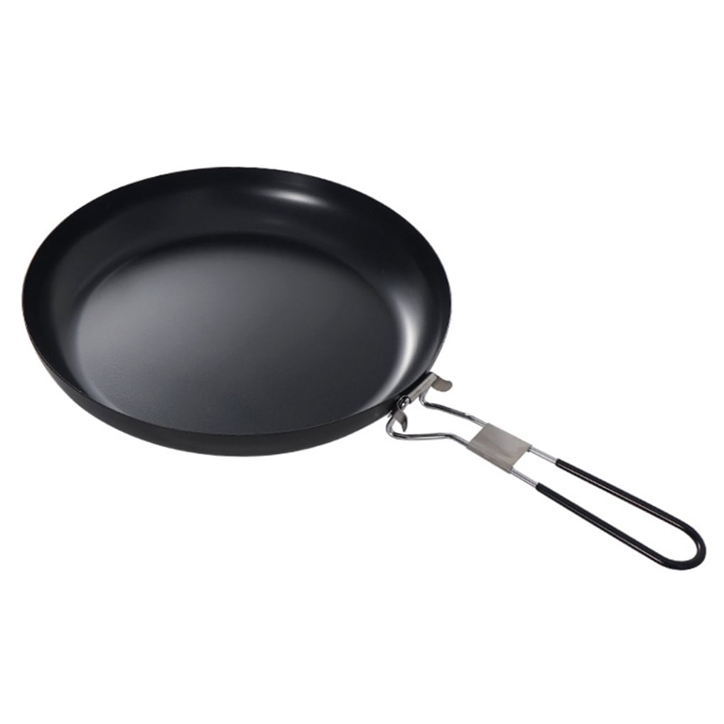 IBASETOY 9 Inch Black Non Stick Cast Iron Frying Pan Skillet with Foldable Handle for Kitchen