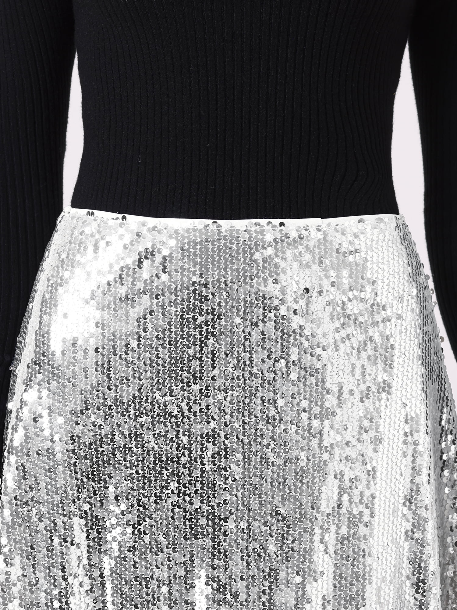 DARING DIVA Women's Sequin Midi Skirt Cocktail Party Skirts XS Silver