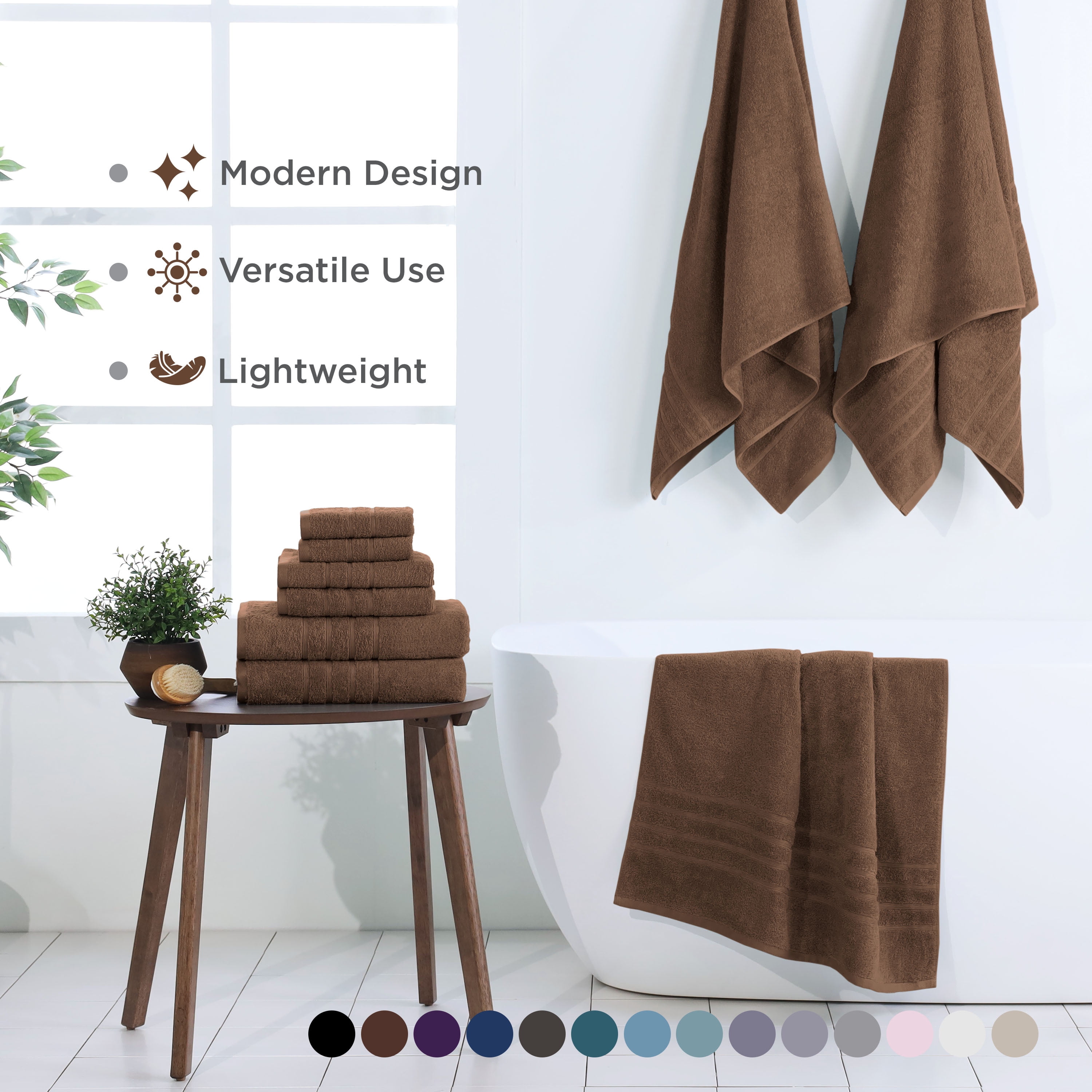 Martex 6-Piece Towel Set | 100% Cotton Soft & Absorbent Bath Towels | Chocolate