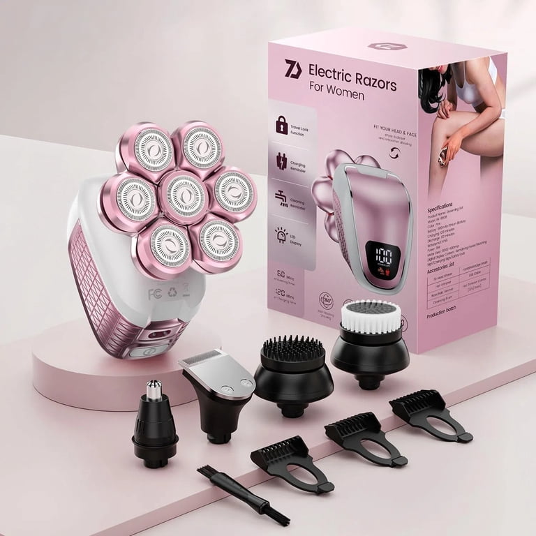 Rotating 5-Head Electric Facial Razor in Marble Pink Pop Sonic 5.0 Shaver – Pop Sonic LLC main image 4