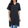 thumbnail image 3 of Nuevas mujeres blusa larga dobladillo irregular mangas cortas bolsillos sueltos casual camisa de ves Abody Azul oscuro 5X-Large, 3 of 7