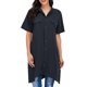 thumbnail image 3 of Blusa larga para mujer, dobladillo irregular, mangas cortas, vestido de camisa vintage suelto Irfora Aqua/3X-grande, 3 of 7