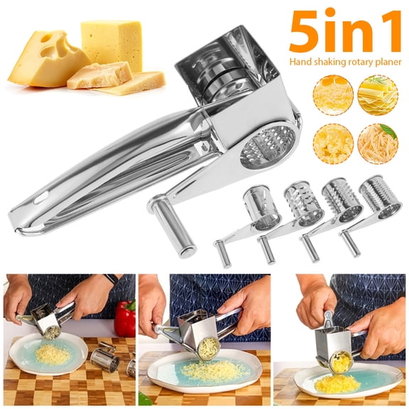 ODOMY 5 in1 Cheese Grater Manual Hand Crank Stainless Steel for Cheese Vegetables