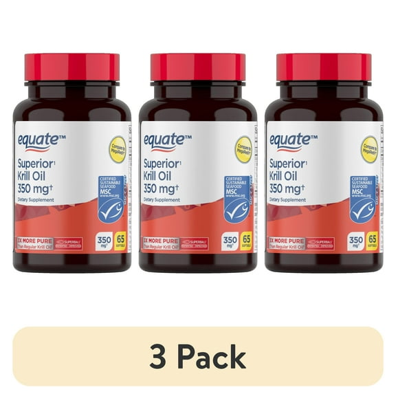 (3 pack) Equate Krill Oil Dietary Supplement, 350 mg, 65 Count, Compare to MegaRed®