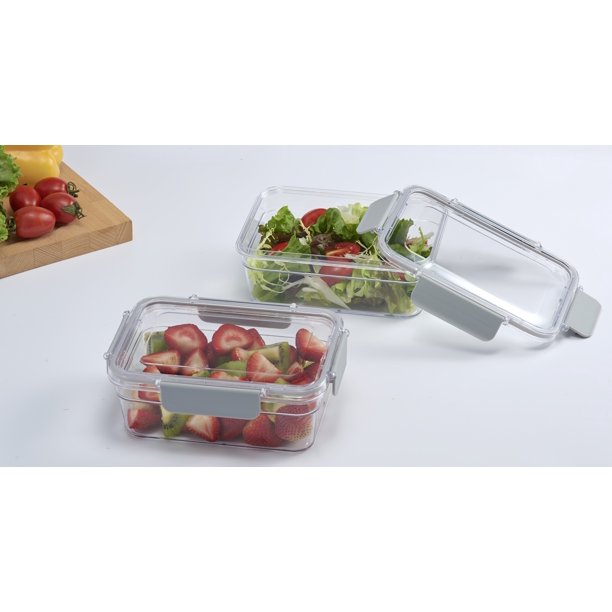 Mainstays 2PK 1L Rectangular Tritan Food Storage Container, Clear Lid