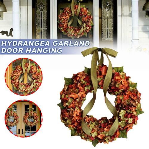 LILIANG 12in Fall Hydrangea Wreath for Front Door Autumn Garland Thanksgiving Decoration