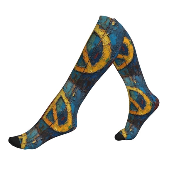 Unisex Sports Compression Socks for Nurses, Travel, Hiking & Office Work for Men Women, Rainbow Peace Love Sign