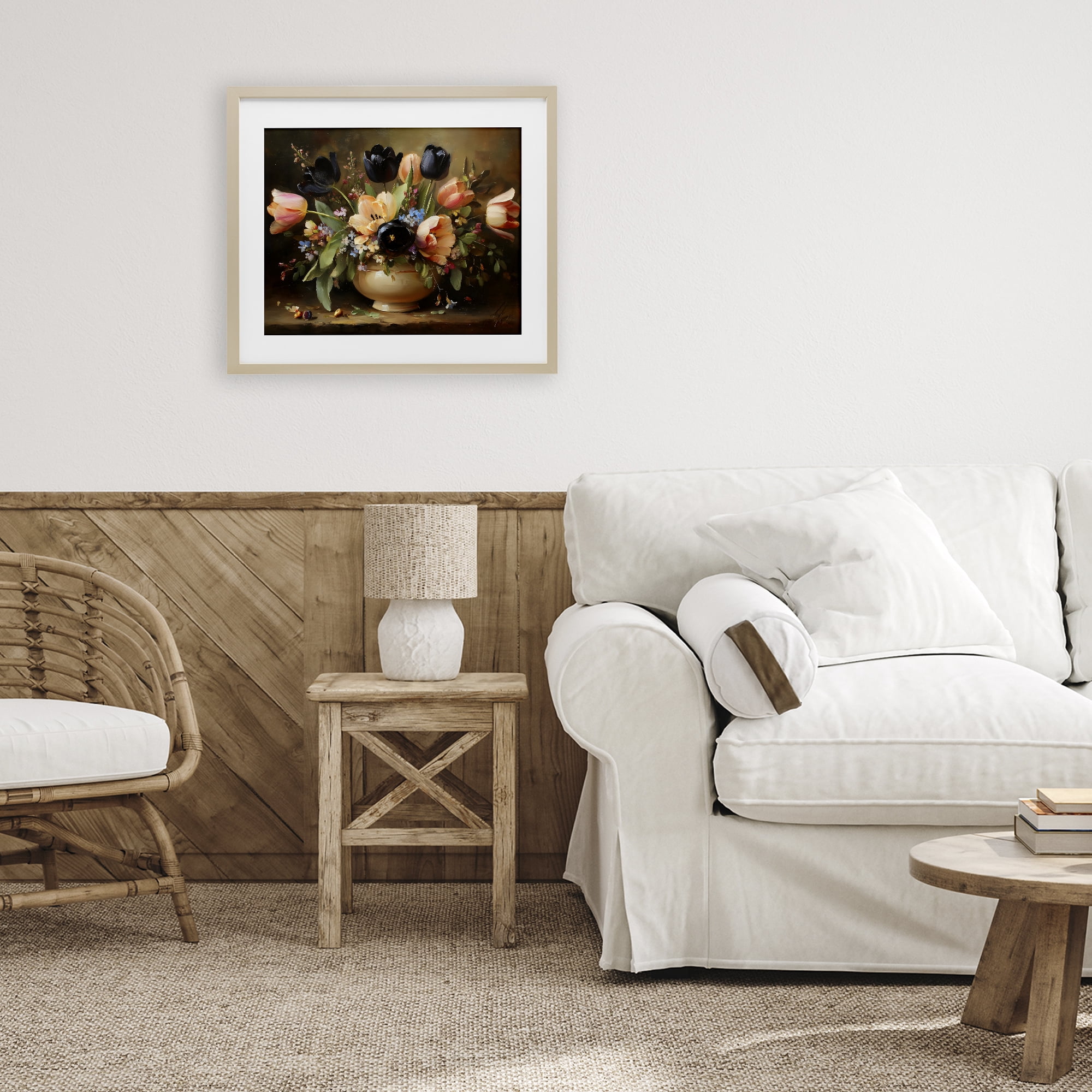 Stupell Industries Black Tulips & Peach Bouquet Birch Framed Print Under Glass, design by Franklyn Gregory