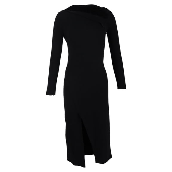 Pre-Owned Oscar de la Renta Draped Crepe Midi Dress In Black Wool