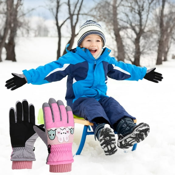 OGLCCG Kids Winter Gloves Warm Windproof Waterproof Snow Ski Gloves Outdoor Thickening Fleece Snowboard Gloves for Boy Girl 4-7 Years