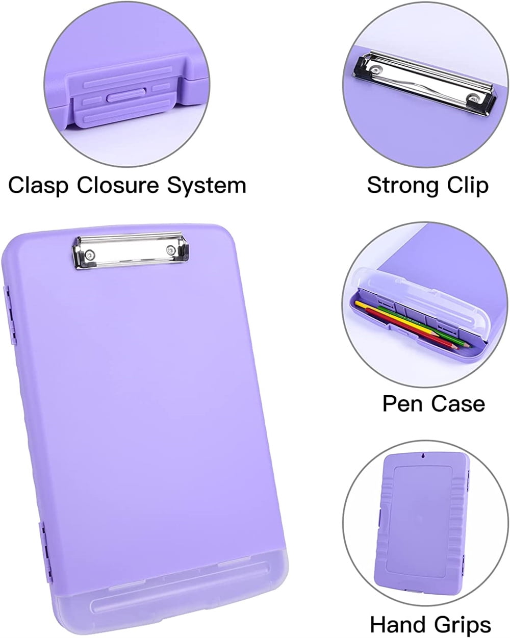 NOGIS Clipboard with Storage, Large Capacity Nursing Clipboards with Low Profile Clip, Heavy Duty Plastic Storage Clipboard with Pen Holder,Multifunctional Clipboard Case for Writing,Purple