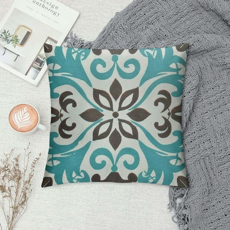 Awypu Teal and Gray Throw Pillow Covers 18x18 Inch Vintage Blue Teal Throw Pillowcase Decorative Turquoise Pillows Decorative Cushion Cover for Patio Sofa Bedroom Indoor Outdoor Party Walmart