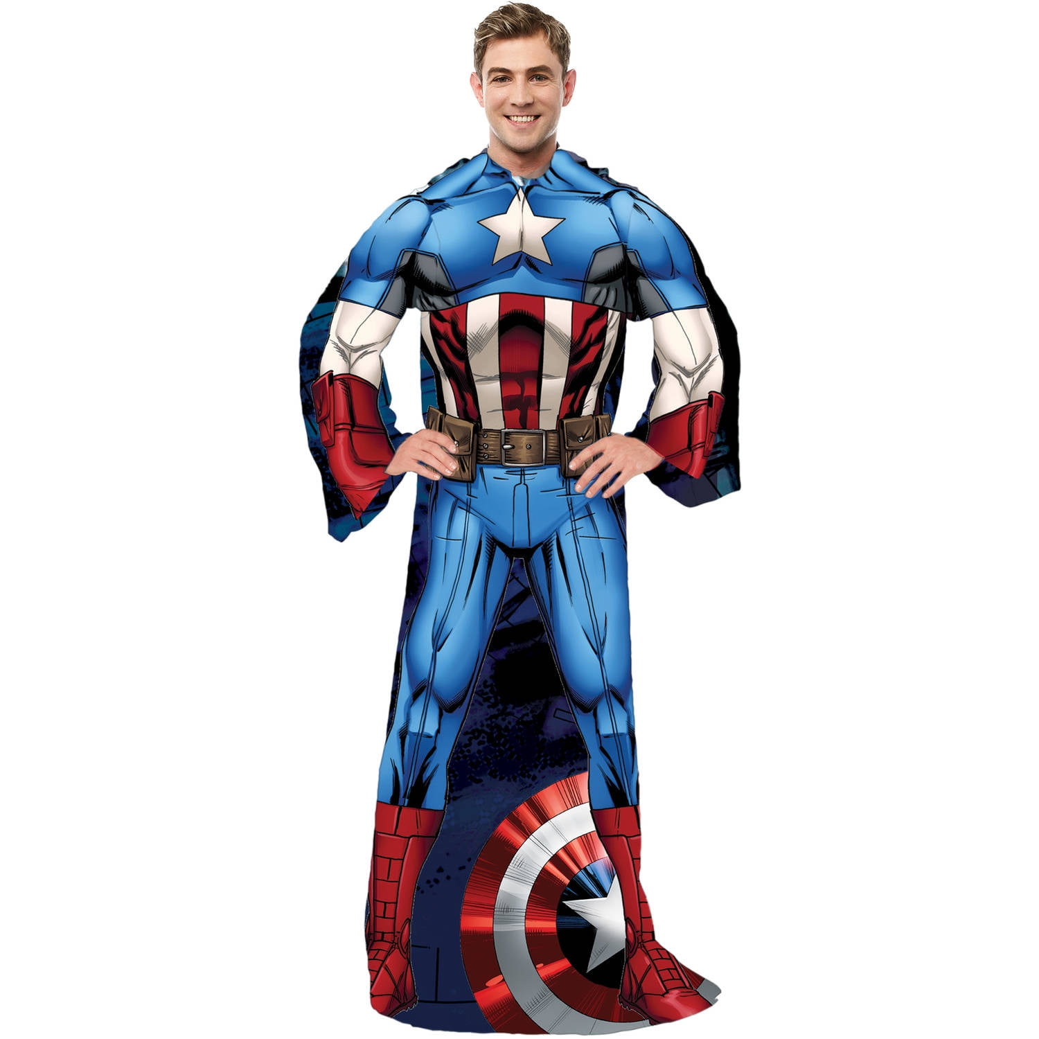 Marvel Avengers Captain America Comfortable Kids Blanket w/ Sleeves 48'' x 48'' 