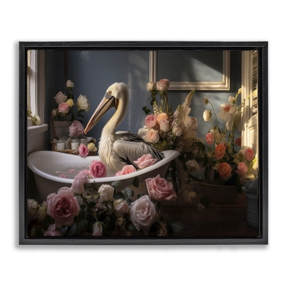 Stupell Industries Glam Pelican in Rose Filled Tub Black Floating Frame Canvas Art, 21 x 17, by Lazar Studio