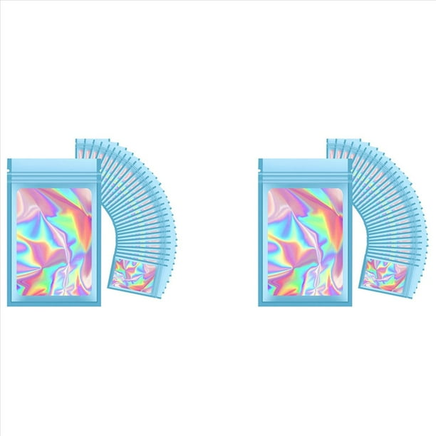 200 Piezas Bolsas HolográFicas Resellables, Bolsa de Mylar Una Prueba de Olores con Ventana Transparente para Almacenamiento de Alimentos Recuerdo de Fiesta Negocios