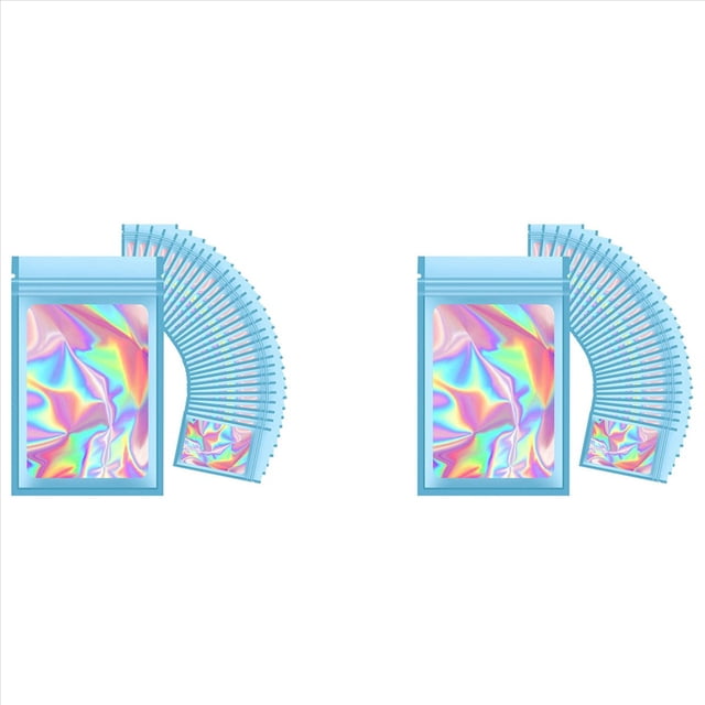 200 Piezas Bolsas HolográFicas Resellables, Bolsa de Mylar Una Prueba de Olores con Ventana Transparente para Almacenamiento de Alimentos Recuerdo de Fiesta Negocios