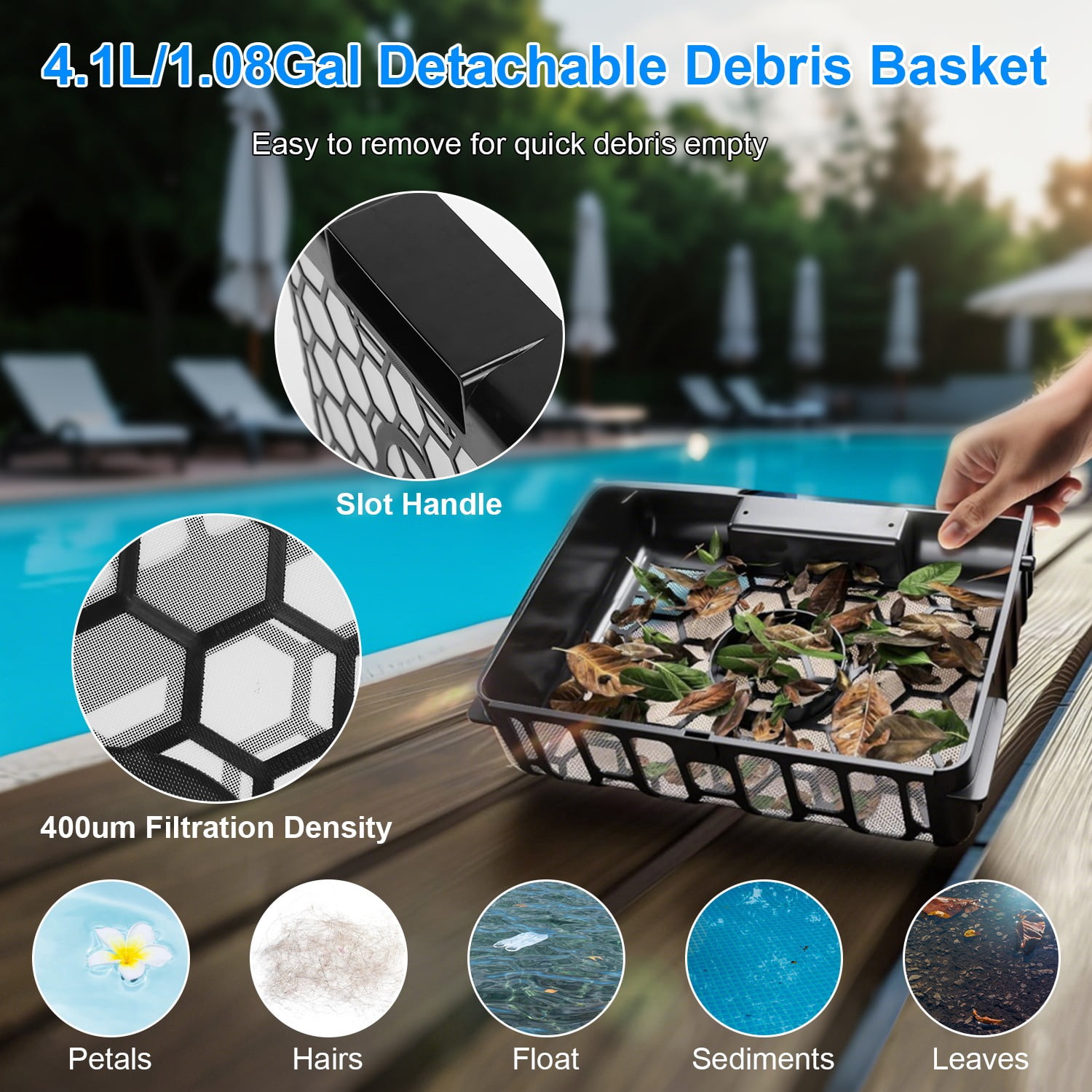 Imountek Solar-Powered Robotic Pool Skimmer, Automatic Swimming Pool Surface Cleaner with APP Control, 2 Cleaning Modes, Dual Charging (Solar/Adapter), IPX7 Waterproof, 1937 sq.ft Coverage