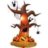 Gemmy Airblown Inflatable Dead Tree w/Ghosts on Top+Pumpkins, 8 ft Tall, Brown