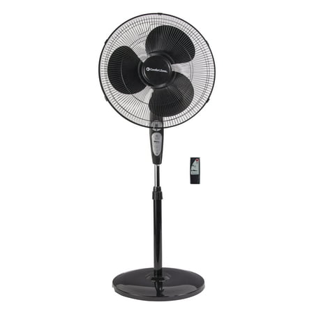 Comfort Zone 18” 3-Speed Oscillating Pedestal Fan with Remote Control, Adjustable Height, Adjustable Tilt, and Built-in Timer for Auto Shutoff, Black