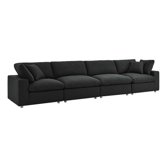 Maklaine 4-Piece Down Filled Fabric Sectional Sofa Set in Black
