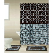 EMPIRE HOME FASHION Sami Brown & Blue Circle 15-Piece Bathroom Accessory Set: 2 Bath Mats, Shower Curtain & 12 Fabric Covered Rings