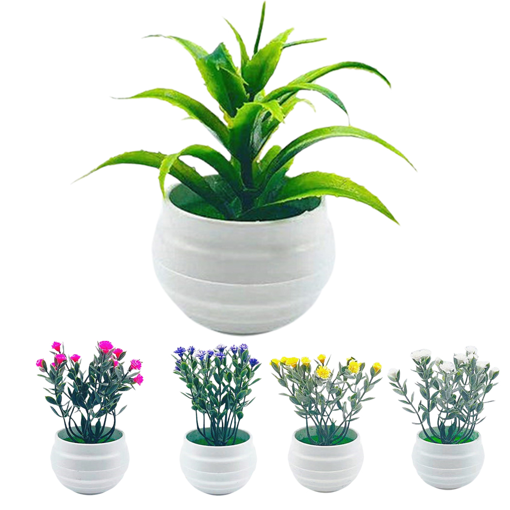 Shenmeida 5PCS Mini Potted Artificial Plant for Shelf, Small Fake