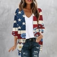 thumbnail image 2 of Eiyaclvo American Flag Cover Up for Women 4th of July Star Striped Print Kimono Cardigan 3/4 Sleeve Sheer Beach Cover Ups Patriotic Indenpendence Day Swimwear, 2 of 6