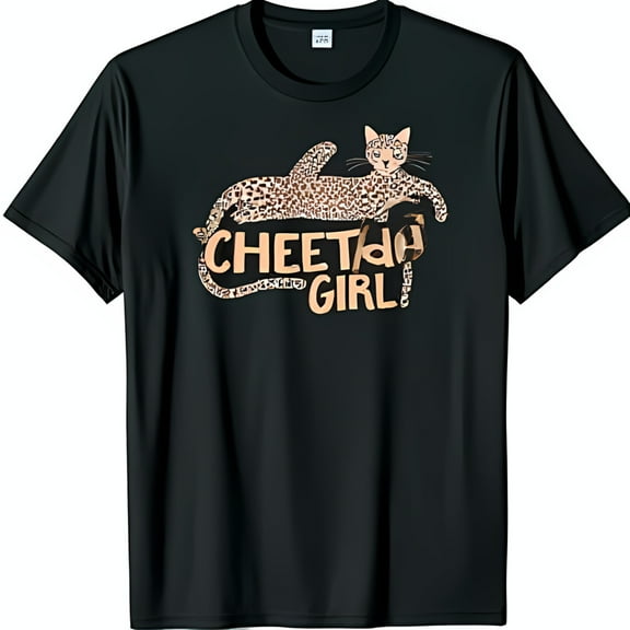 Girl Black T-Shirt with Playful Design & Gold Text