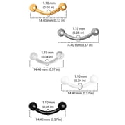 Womens Stainless Steel Multicolor Eyebrow Rings, 16G, 5-Pack
