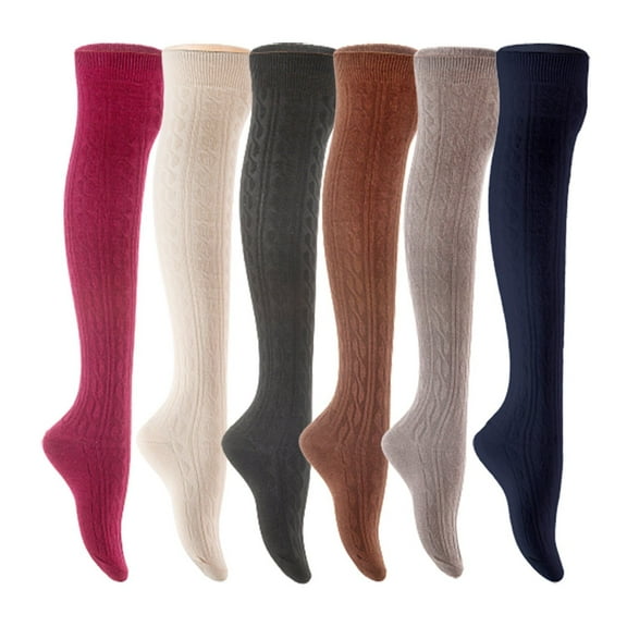 Lian LifeStyle Women's 6 Pair Adorable Comfortable Soft Thigh High Over Knee High Cotton Socks Size 6-9 L1024 Wine,Cream,Black,Coffee,Dark Grey,Navy