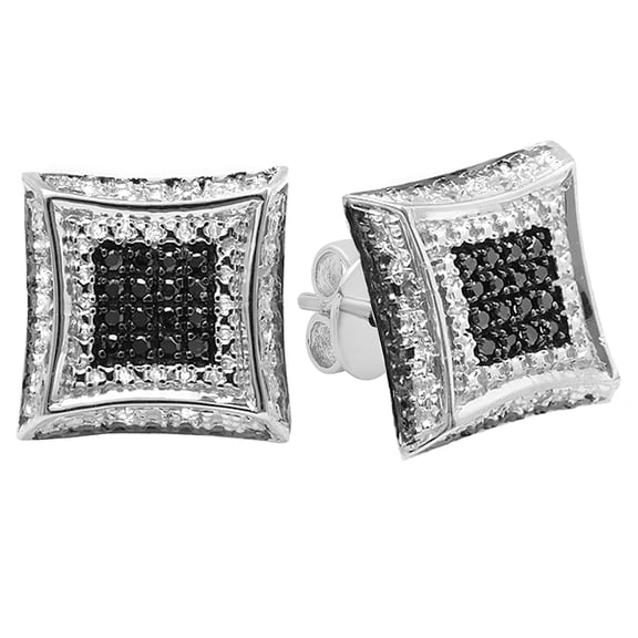 Dazzlingrock Collection 0.16 Ctw Round Black & White Diamond 9.5mm Kite Micropave Hip Hop Iced Out Studs in 925 Sterling Silver, Push Back,Unisex Design Ladies,Mens Real Diamond Earrings