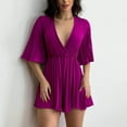 thumbnail image 2 of BLVB Summer Pleated Shorts Jumpsuits for Women Deep V Neck Half Sleeve Casual Loose Fit Wide Leg Short Pants Rompers Outfits, 2 of 6