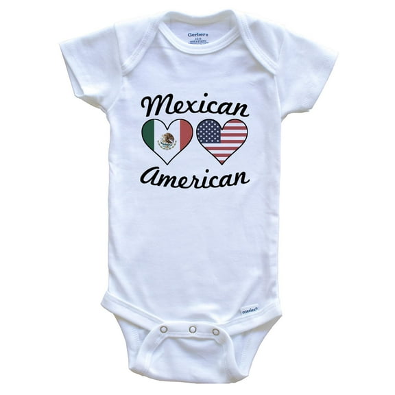Mexican American Flag Hearts Baby Bodysuit, 0-3 Months White