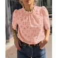 thumbnail image 3 of PRETTYGARDEN Summer Tops for Women Trendy Short Sleeve Eyelet Embroidered Dressy Casual Blouse Shirts, 3 of 8
