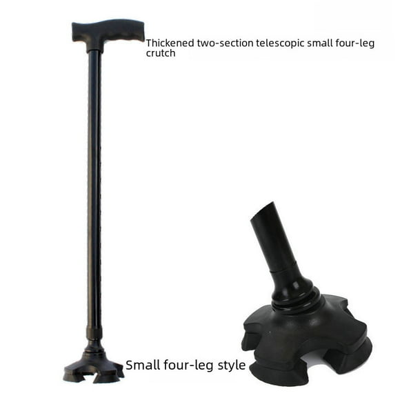 Black Elderly-Friendly Quad Cane: Thick Aluminum Alloy Adjustable Height Walking Stick with Anti-Slip Grip – Ideal for Seniors, Hiking, Trekking & Mountain Climbing Support