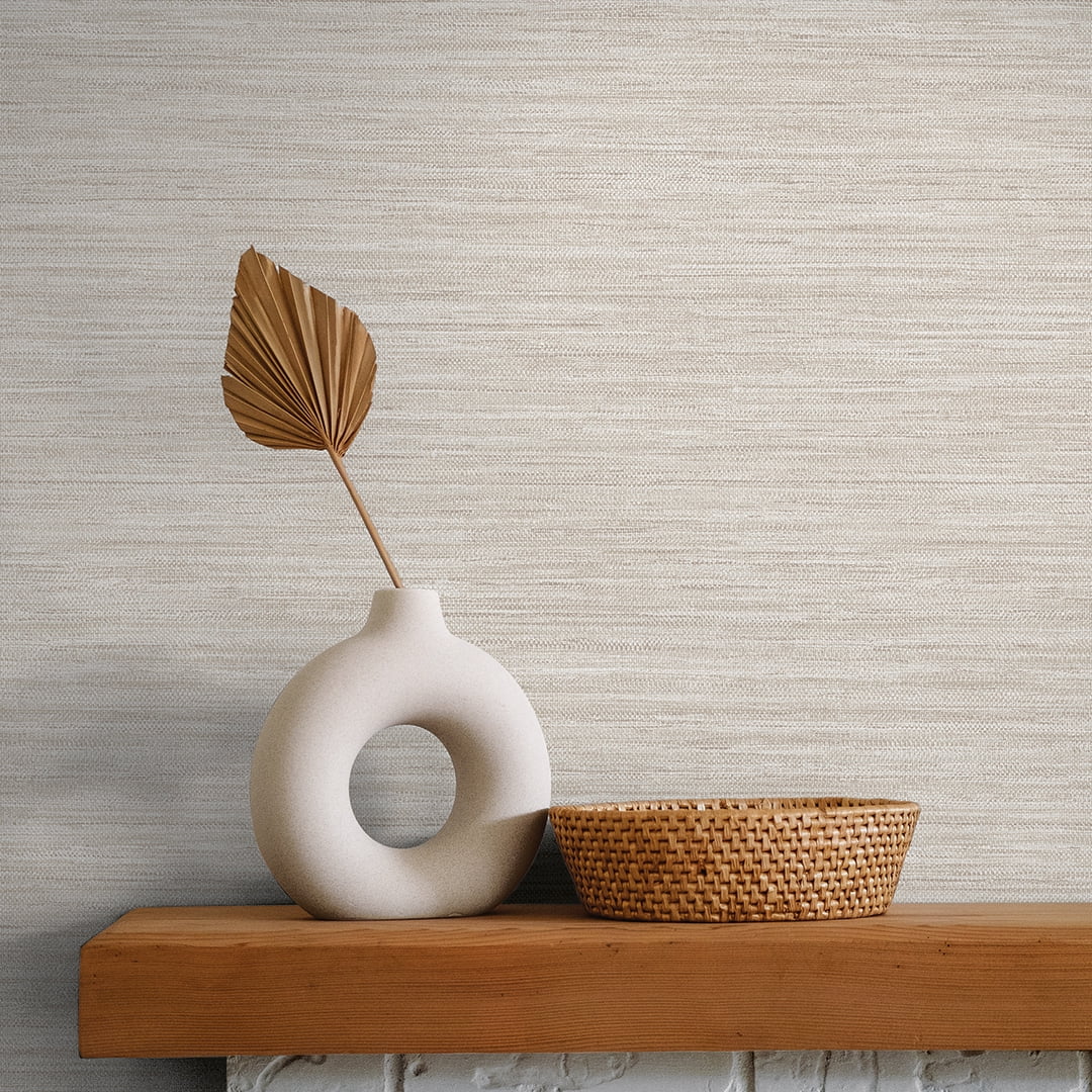 Tempaper Textured Horizontal Faux Grasscloth Beige Peel and Stick Wallpaper, 20.5" x 9'