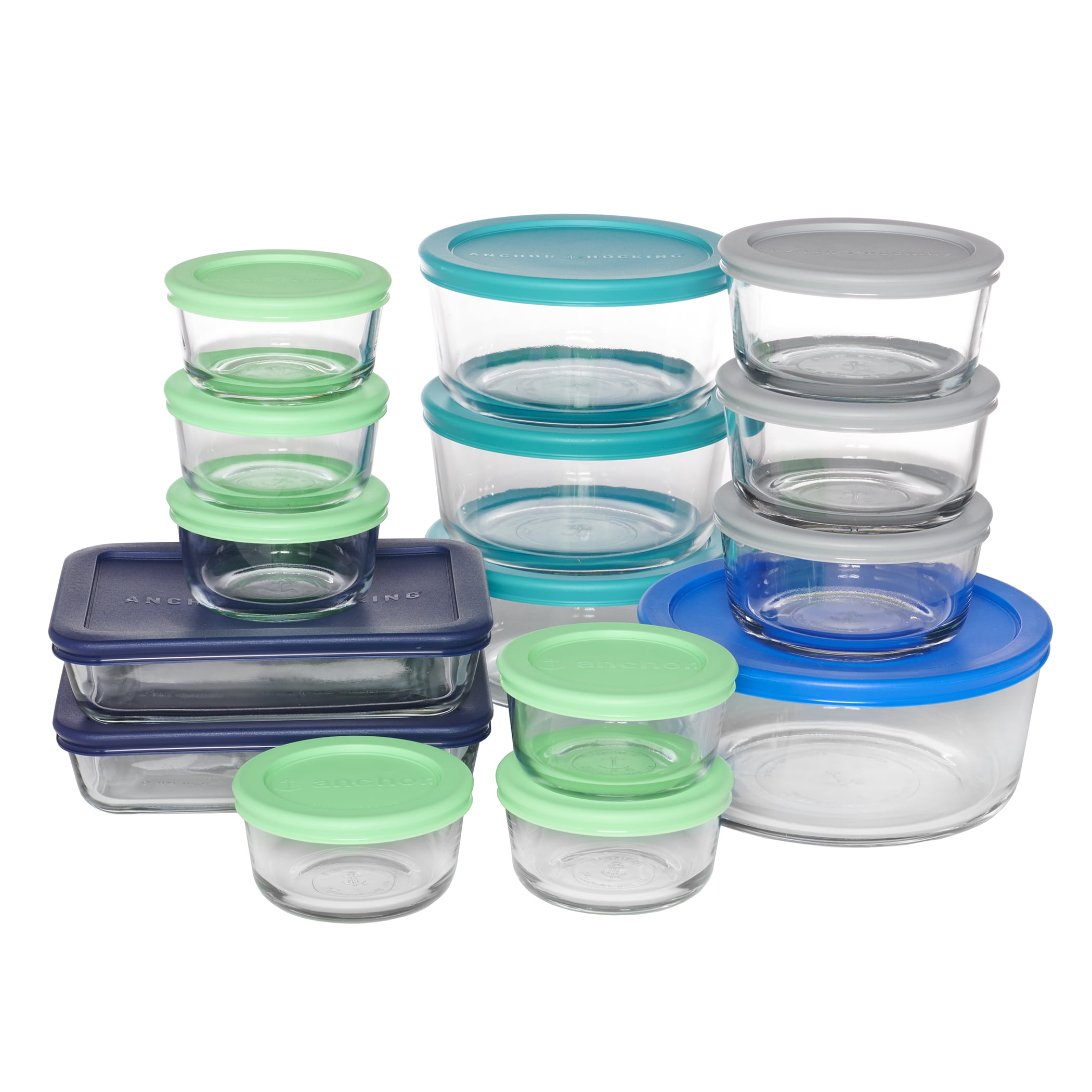 Anchor Hocking 30 Piece Glass Food Storage and Bake Container Sets including Variety Sizes and Shapes