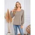 thumbnail image 2 of Long Sleeve Shirts Womens Pleated Business Casual Blouses with Smocked Cuffs Khaki XL, 2 of 6