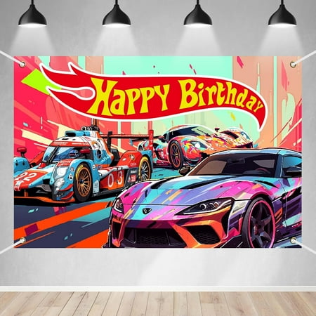 Car Racing Happy Birthday Banner Backdrop Automobile Racing Themed Game Race Car Competition Background Decor for Riders Fans Boys Girls Birthday Party Favors Decorations Supplies
