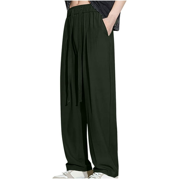 Men's Classic-FIT Summer Casual And Comfortable Drawstring Pocket Elastic Waist Pants Regular Straight Pant Green XL