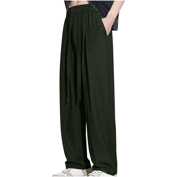 Pantalones largos de verano para hombre, informales y cómodos, con bolsillo y cordón, cintura elástica