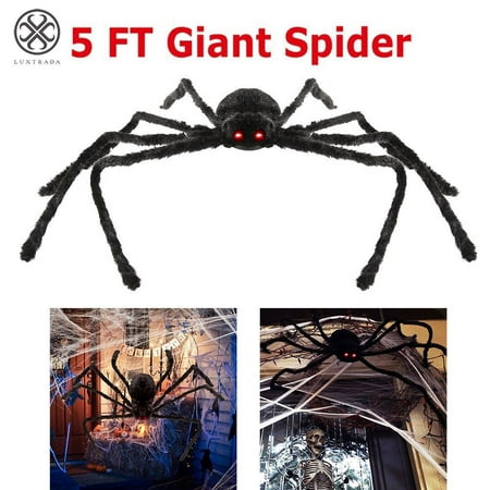 Luxtrada Halloween Spider for Outdoor Haunt House Halloween Decorations with LED Eyes and Sound – 150CM/5FT