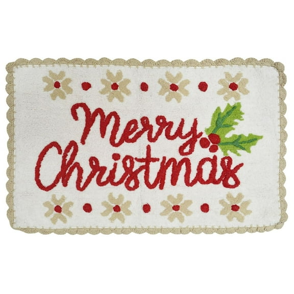 St Nicholas Square Merry Christmas Throw Rug Crochet Edge 20x30 Cotton Bath Mat