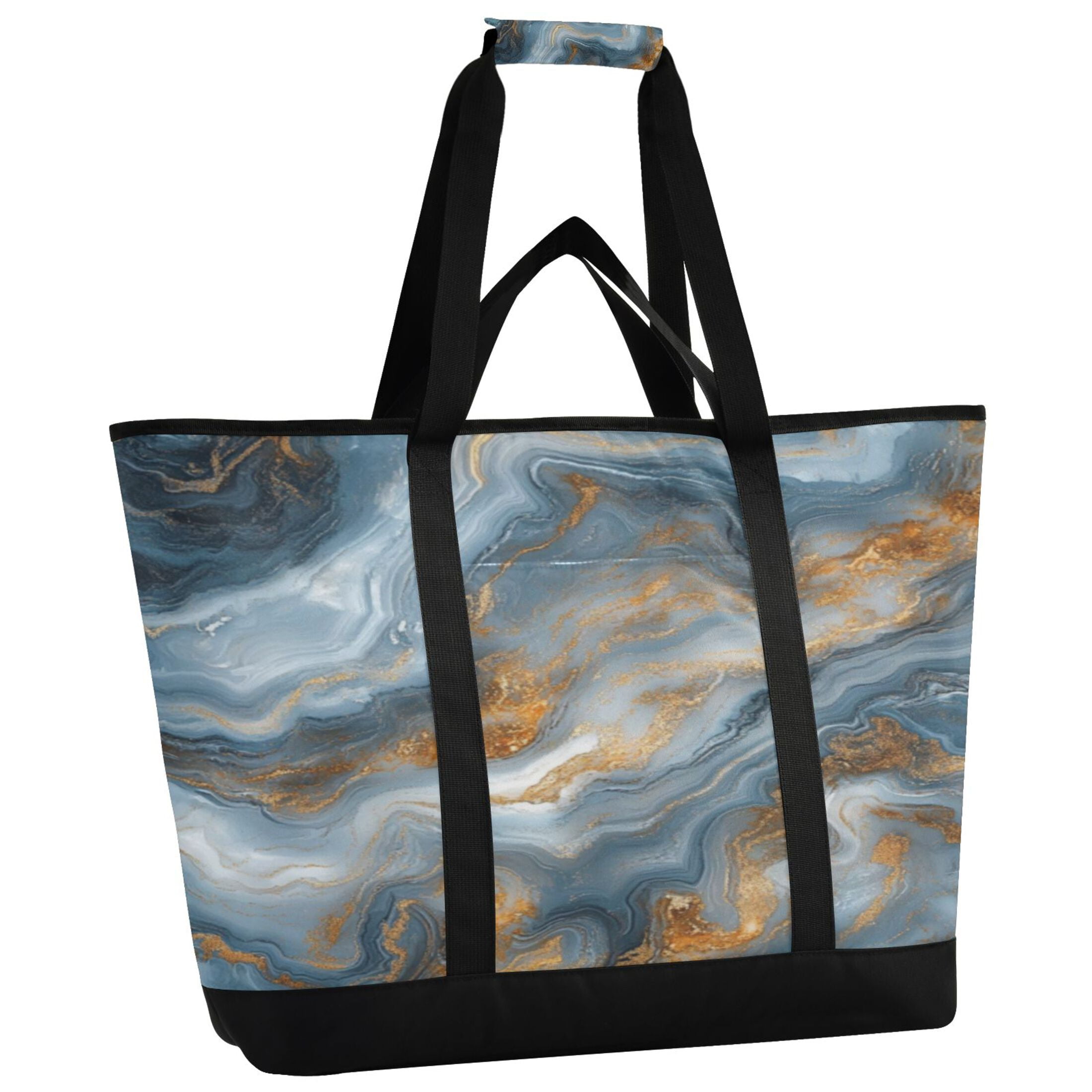 Large Hand-held Ice Pack Picnic Bag Insulation and Refrigeration Suitable for Shopping Picnics and Camping Blue Marble Stripe Pattern