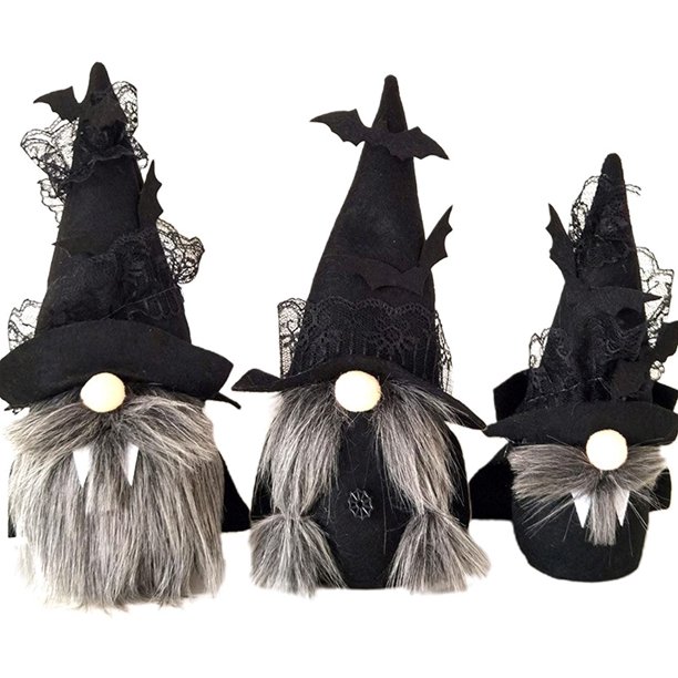 piezas Gnomo de Halloween Felpa Decoración hecha a mano Decoraciones de enano de felpa de Halloween, Capa negra Sombrero Decoración de juguete, Decoración de mesa Decoración artesanal Zhivalor WLJ-0883