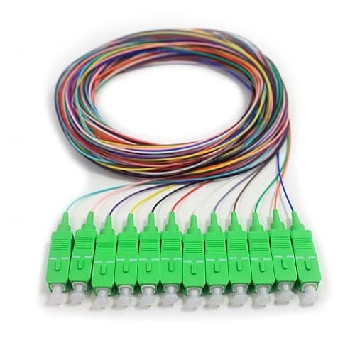 COMZON 12-Strand SC/APC Fiber Pigtail, Singlemode 9/125, Green Boot, 9.8 Feet (3 Meter) - Color Coded for High Fiber Splicing