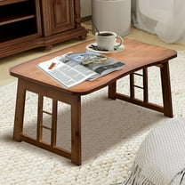 Folding Coffee Table Mid Century Modern Small Desk Brown Low Bamboo Irregular Coffee Table for Puzzle Living Room Bedroom Farmhouse Outdoor No Assembly