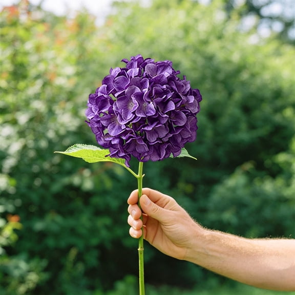 Artificial Hydrangea Stem - Large Embroidered Fabric Flower for Wedding, Home, DIY, No Fade (Color Purple)
