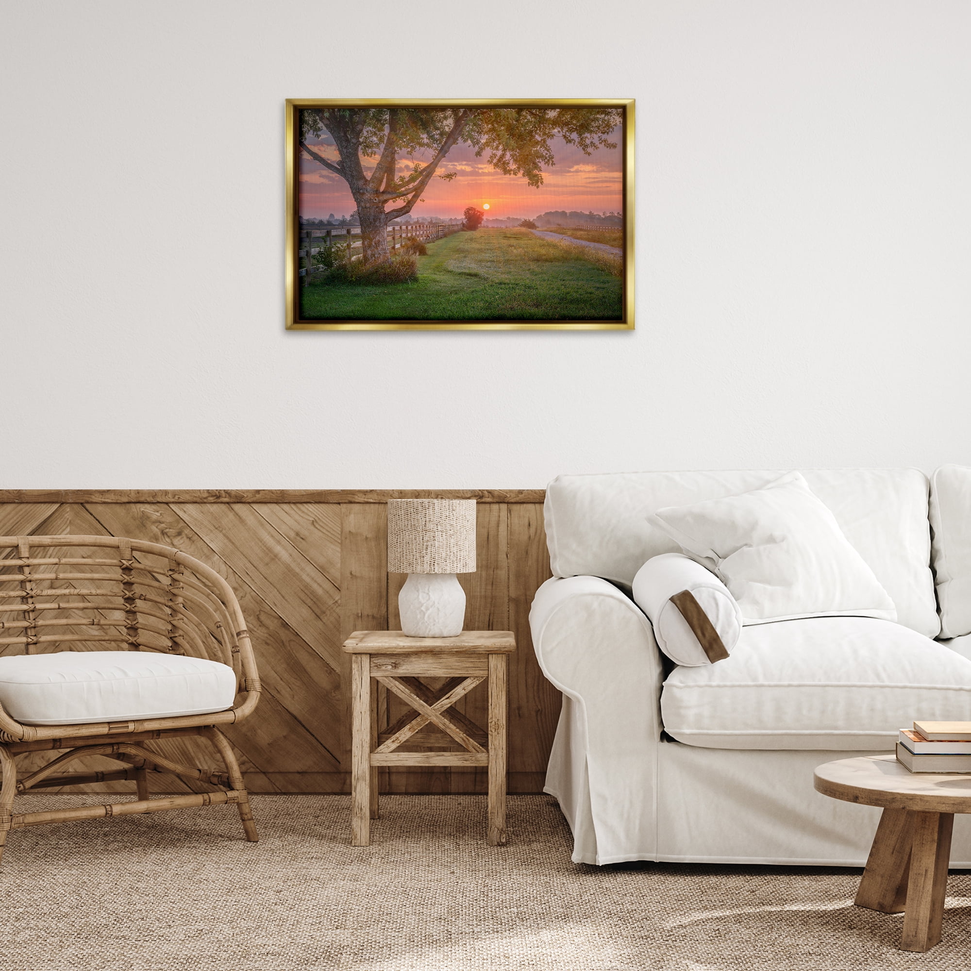 Stupell Industries Bold Sunrise in Countryside Landscape & Nature Photography Gold Floater Framed Canvas Art Print Wall Art, 31 x 21